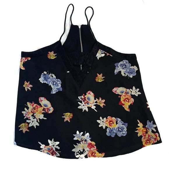 Express Chiffon Cami | Floral Lace Trim Keyhole Racerback Tank Top M - Picture 3 of 8